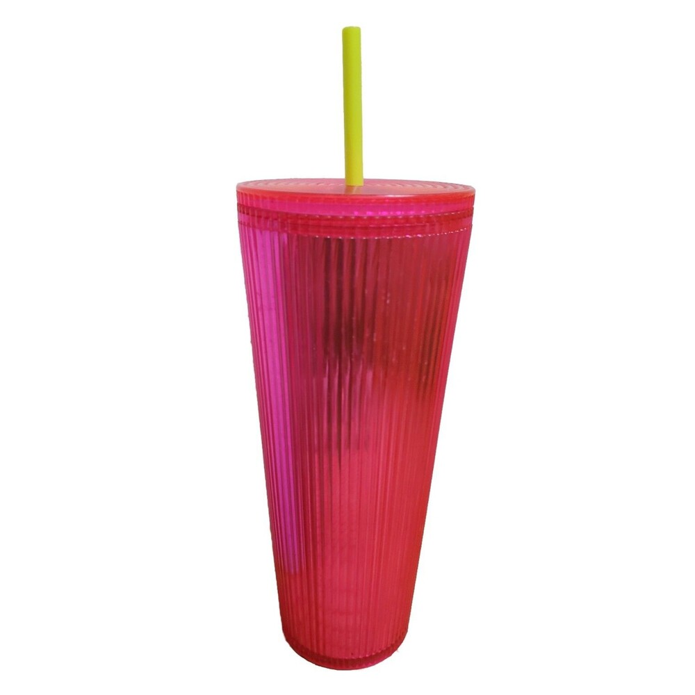 Starbucks Neon Tumbler Magenta Pink Venti Bling Cold Cup Summer 2023 w Straw - Picture 4 of 7